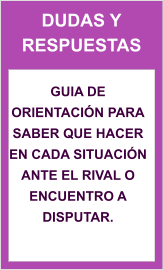 DUDAS Y RESPUESTAS  Guia de orientación para saber que hacer en cada situación ante el rival o encuentro a disputar.