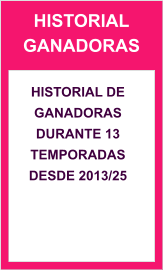 HISTORIAL GANADORAS  HISTORIAL DE GANADORAS DURANTE 13 TEMPORADAS DESDE 2013/25